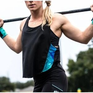 Athletic Tank Top Black‎ Teal Tie Dye Racerback Workout Women's M